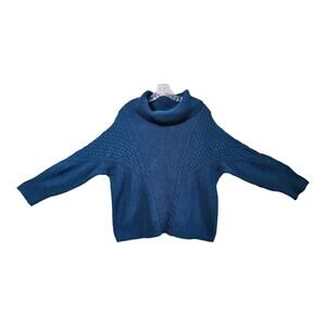 CHICO'S 3 Women XL Sweater Dark Turquoise Cowl Neck Chunky Knit Cotton Blend 48